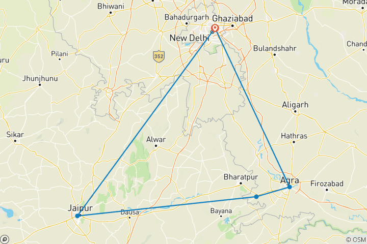 Map of India's Golden Triangle (10 destinations)