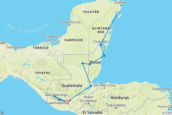 Karte von Maya Encounter (von Playa del Carmen bis Antigua)