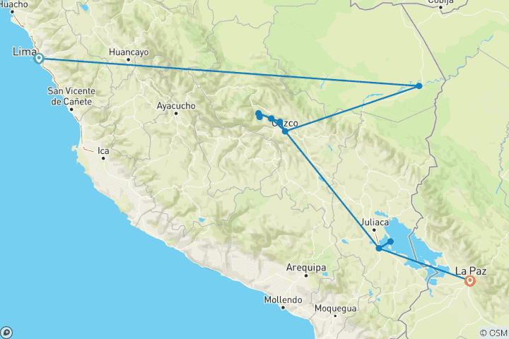 Mapa de Tierra Sagrada de los incas (28 destinations)