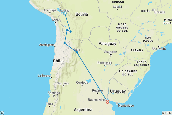 Mapa de Real Bolivia y Argentina (6 destinations)