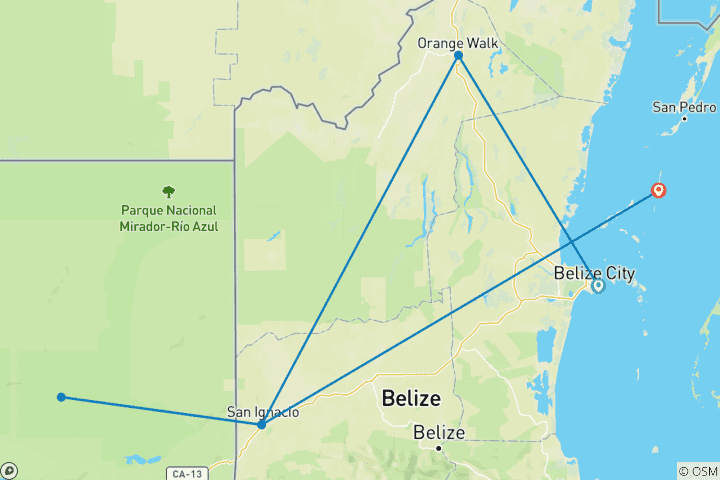 Carte du circuit Pays du Belize (from Belize to Caye Caulker)