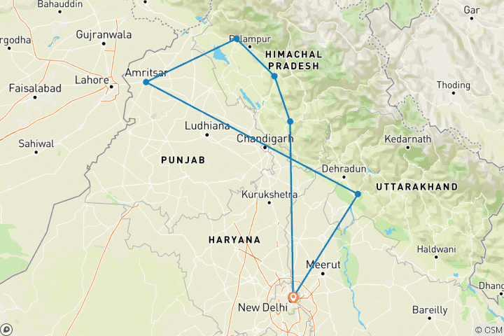 Carte du circuit Montagnes et mystères de l'Inde
