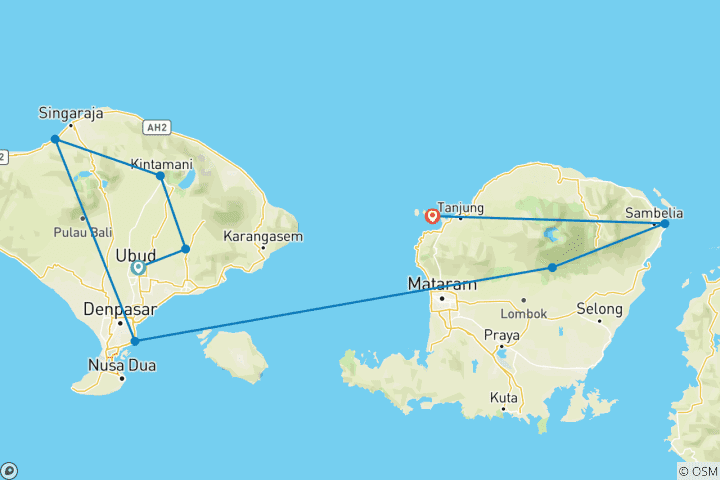Map of Bali & Lombok Adventure (8 destinations)