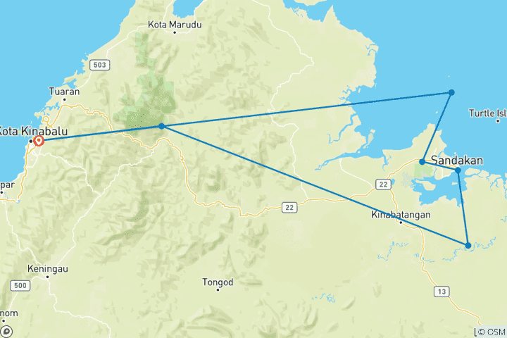 Carte du circuit Vacances en famille à Bornéo (14 destinations)
