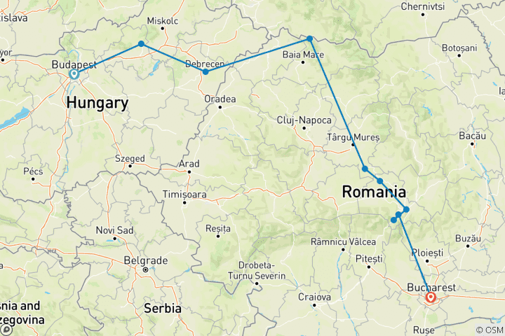 Carte du circuit De Budapest à Bucarest (from Budapest to Bucarest)