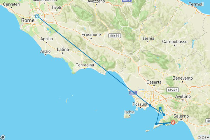 Map of Rome to Amalfi