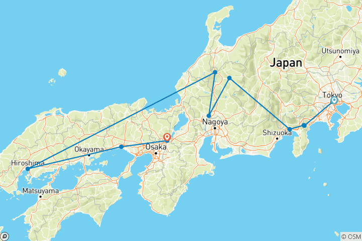 Carte du circuit Premium Japon (22 destinations)