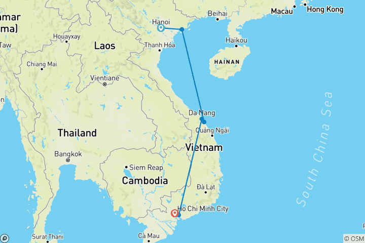 Carte du circuit Premium Vietnam (6 destinations)