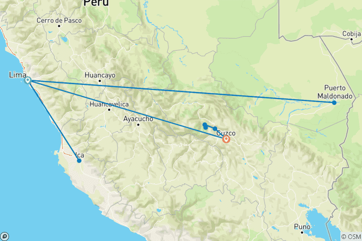 Carte du circuit Premium Peru avec la vallée d'Ica