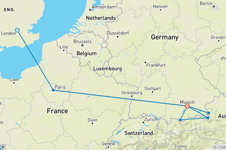 Carte du circuit Londres, Paris et Munich en 10 jours