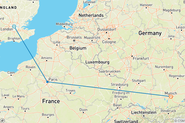 Carte du circuit Londres, Paris et Munich en 10 jours