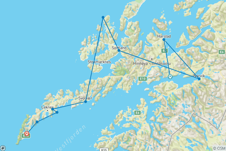 Karte von Wandern Sie auf den Lofoten und Vesterålen