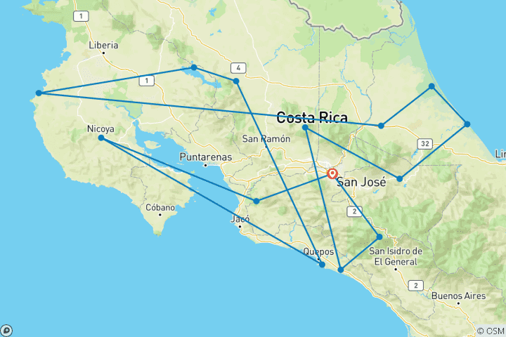 Map of Costa Rica Wildlife Tour (15apr To 20dec)