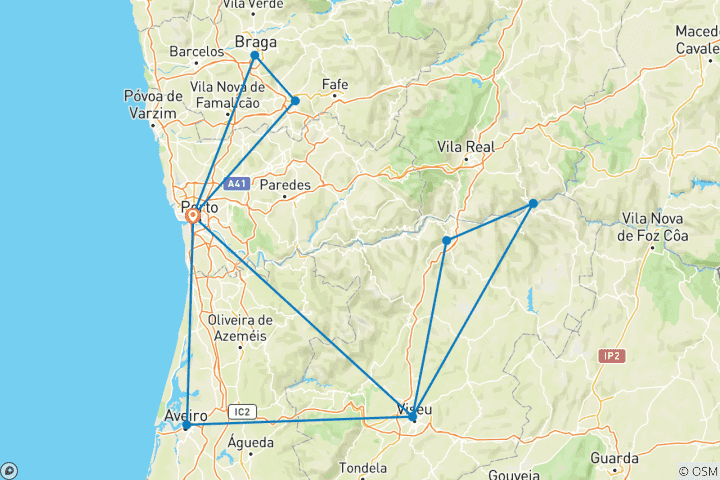 Carte du circuit Découverte privée de Porto et de la vallée du Douro