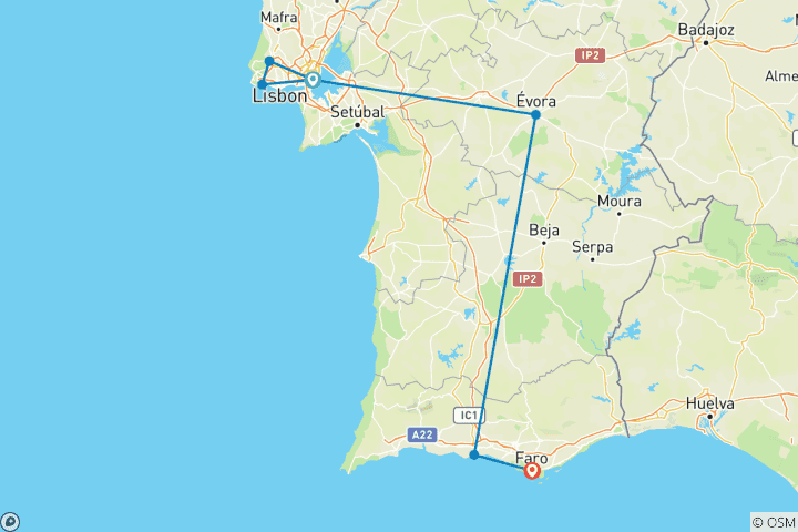 Carte du circuit Escapade privée à Lisbonne et en Algarve