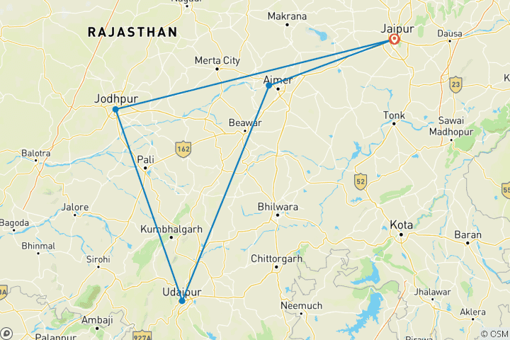Mapa de Excursión por el Patrimonio Real de Rajastán