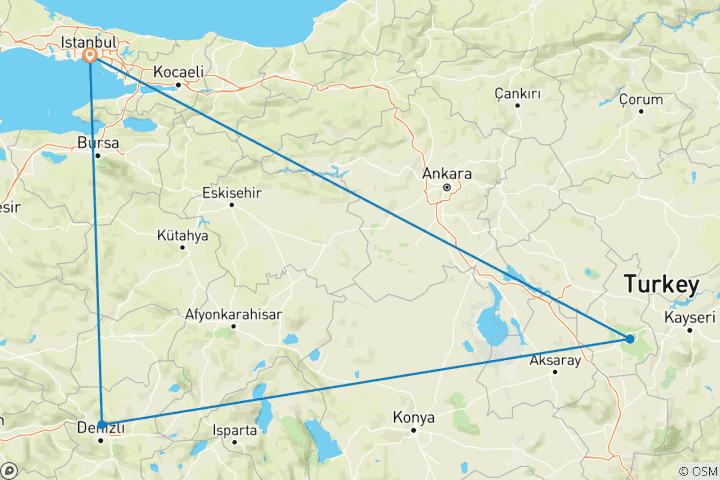 Karte von TURKEY EXPRESS | Schätze von Istanbul, Kappadokien & Pamukkale