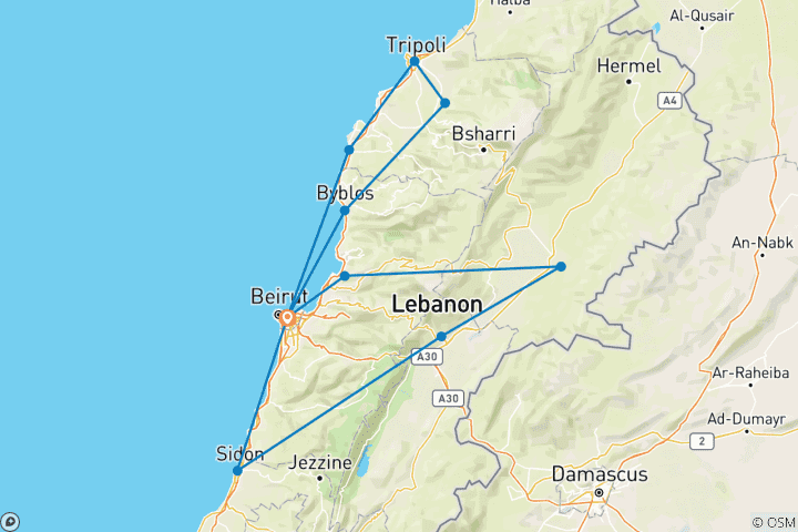 Map of Taste of Lebanon (3 Days)