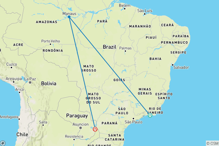 Map of Rio, the Amazon & Iguazu Falls (Deluxe) - 9 days