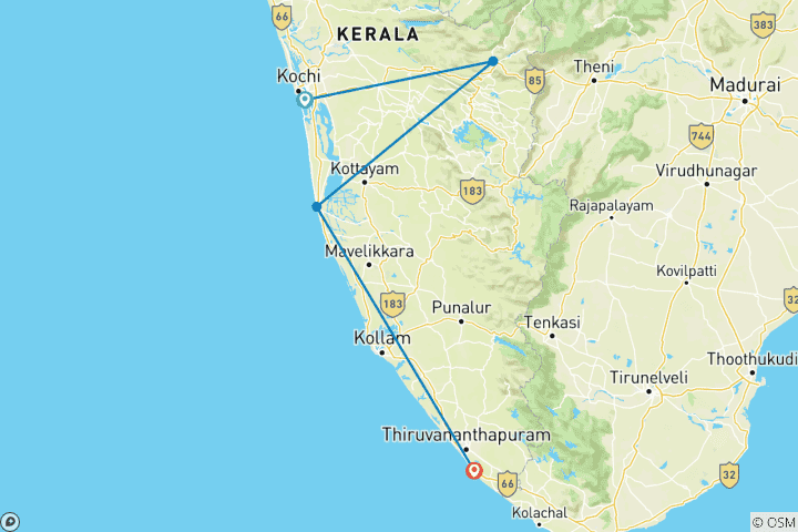 Map of Kerala & Beach - 10 days