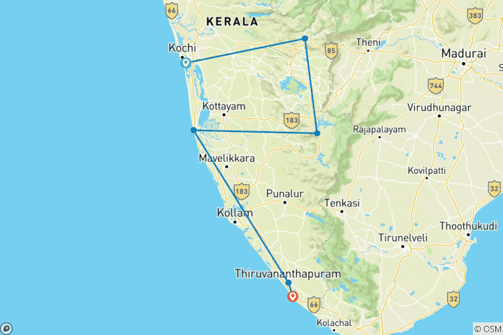 Karte von Kerala & Strand - 10 Tage