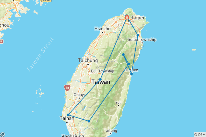 Carte du circuit L'essentiel de l'aventure à Taïwan - 12 jours