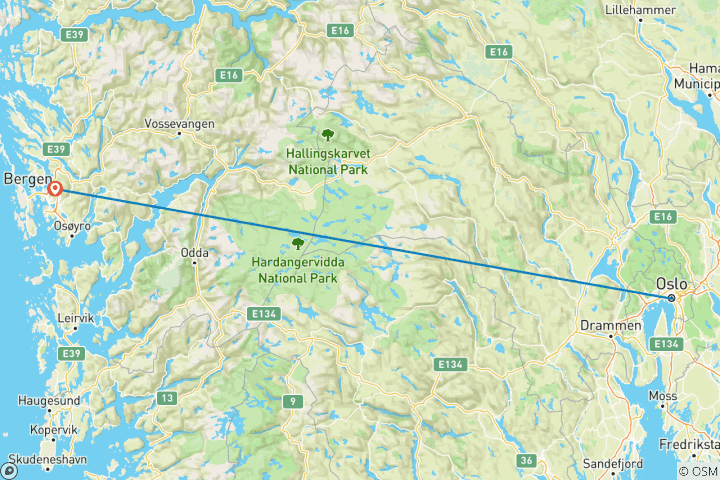 Map of 6 Day Norway: Oslo And Bergen By Train