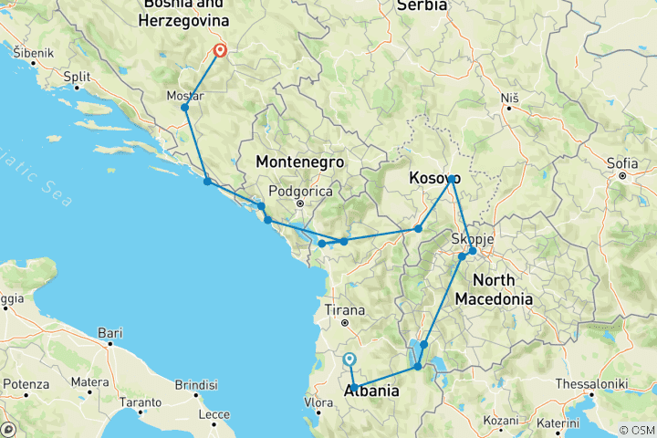 Carte du circuit L'expérience complète des Balkans : Un circuit de 10 jours