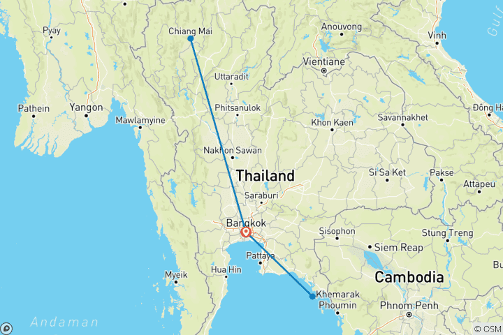 Karte von Thailands Norden: Streetfood, Tempel & Traumstrände