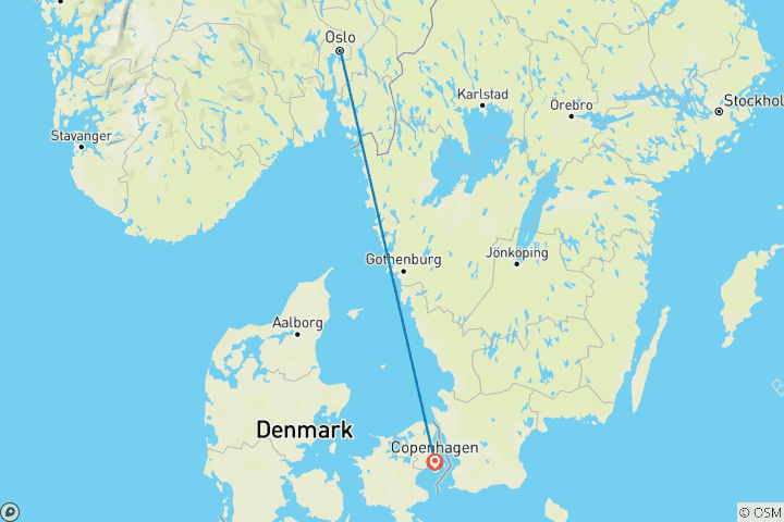 Karte von 6 Tage Oslo und Kopenhagen mit dem Zug