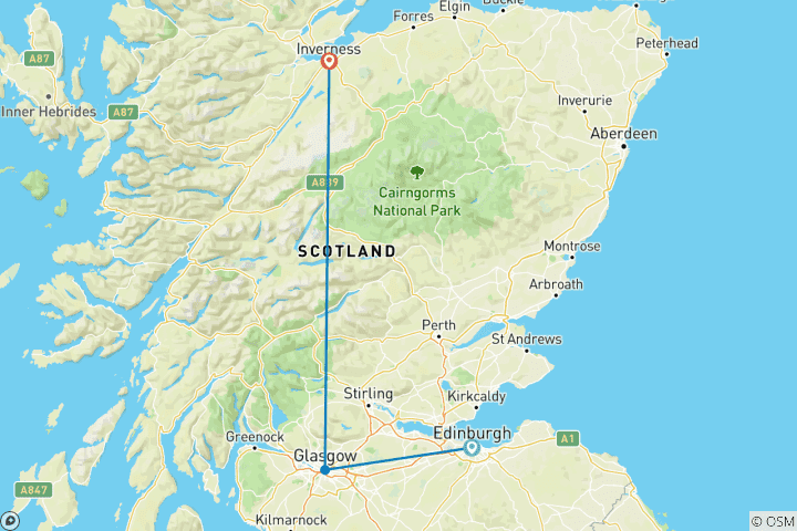 Map of 9 Day Scotland - Edinburgh, Glasgow And Inverness