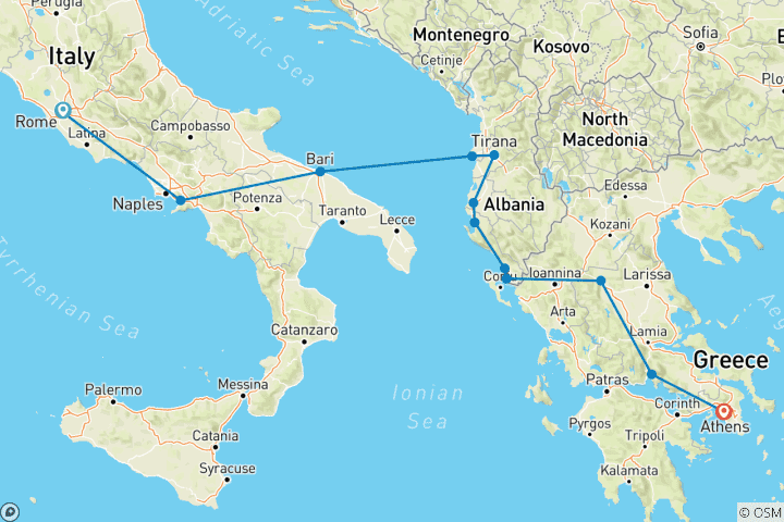 Karte von Die Antike Weltreise: Italien - Albanien - Griechenland