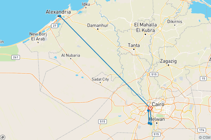 Kaart van Budget 4 Dagen Bezienswaardigheden Caïro , Piramides van Gizeh , Alexandrië