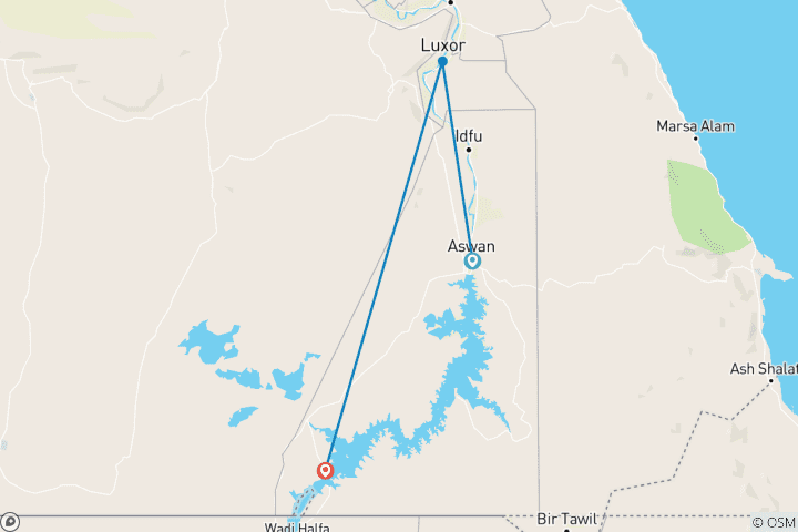 Karte von Günstige 3 Tage geführte Touren nach Assuan, Abu Simbel und Luxor