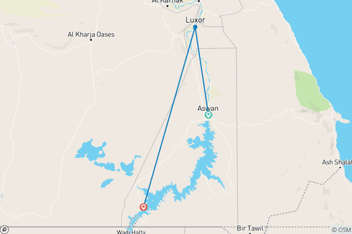 Karte von Günstige 3 Tage geführte Touren nach Assuan, Abu Simbel und Luxor