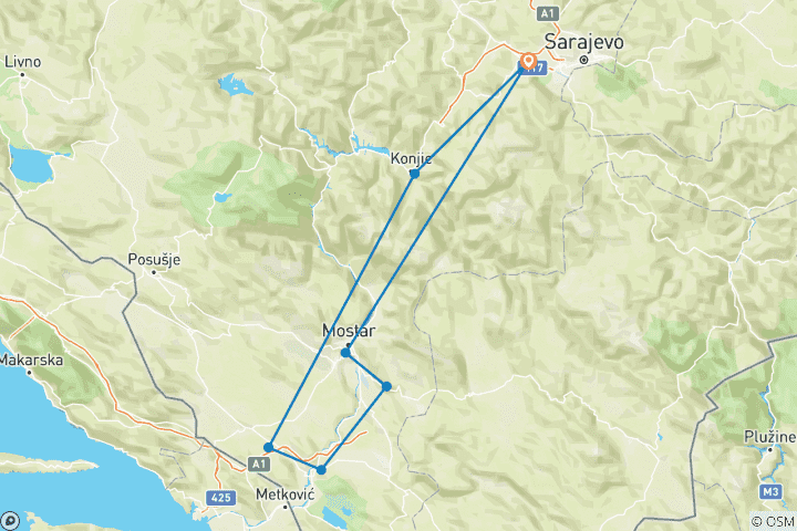 Karte von Drei Tage in Bosnien und Herzegowina