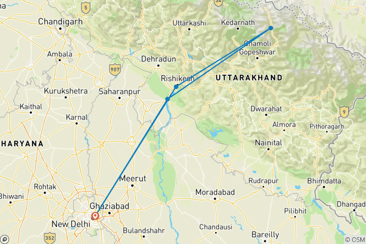 Carte du circuit Visite de Badrinath depuis Delhi