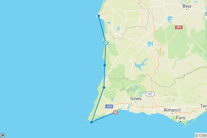 Map of Costa Vicentina: Natural Park self-guided bike tour