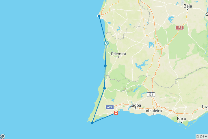 Map of Costa Vicentina: Natural Park self-guided bike tour