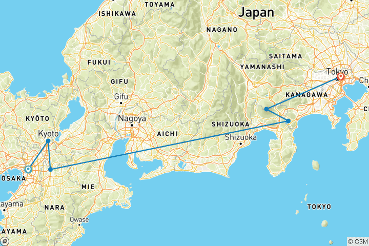 Karte von 8 Tage Prächtiges Japan（Privater Reiseführer und Fahrer）- Umetravel