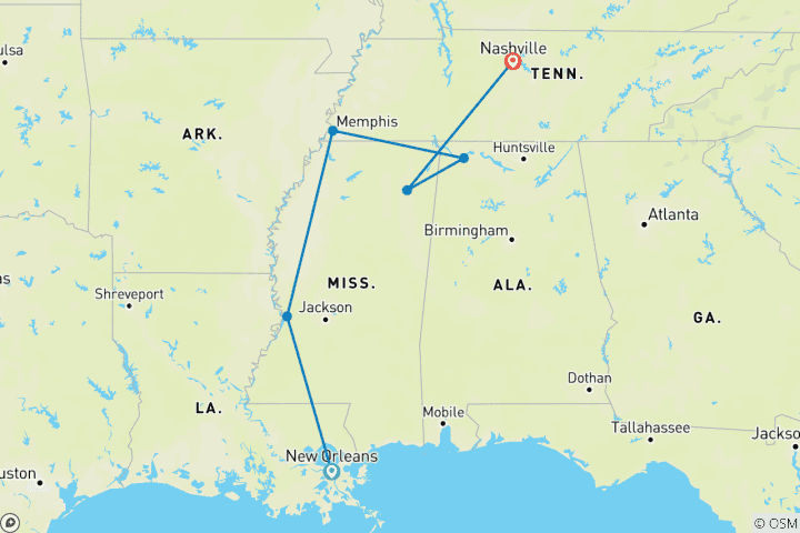 Map of Music Cities - "Southern Style"