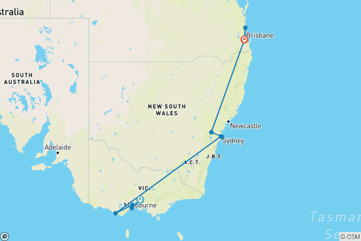 Carte du circuit Diversité Australie & Côte Est (18 jours, Melbourne-Brisbane)