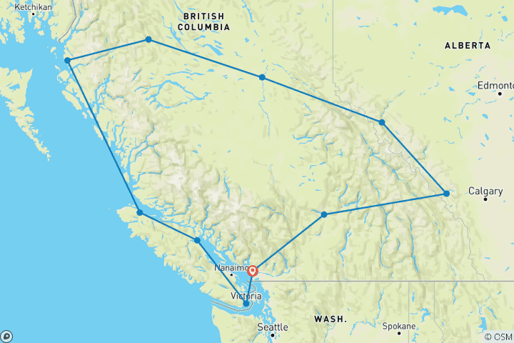 Kaart van West-Canada & Rocky Mountaineer (13 nachten)