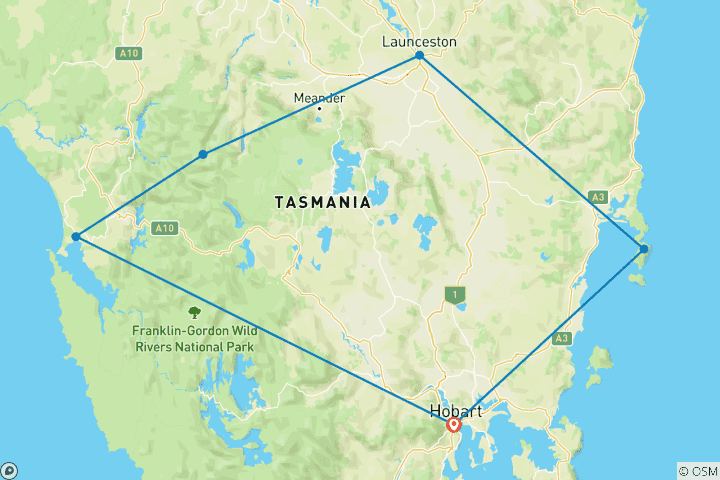 Karte von Tasmaniens Zauber auf 4 Radern