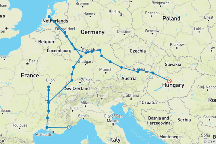 Map of Discover the rivers of Europe 2026 - 29 Days (from Nice to Budapest)