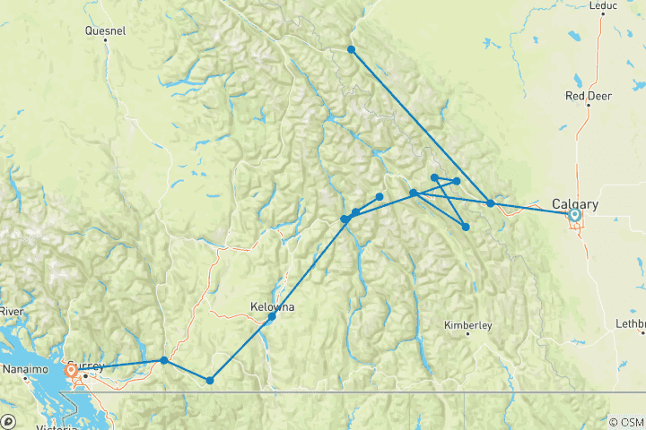 Karte von Wanderabenteuer von den Rockies bis zur Westkuste