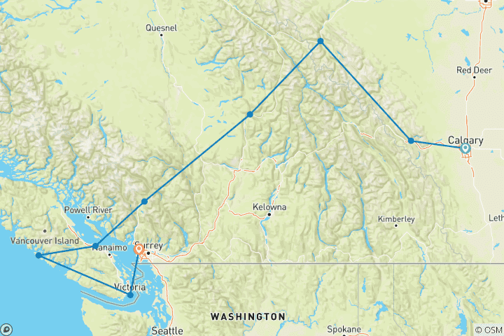 Karte von Westkanada mit Kinderaugen (Calgary - Vancouver)