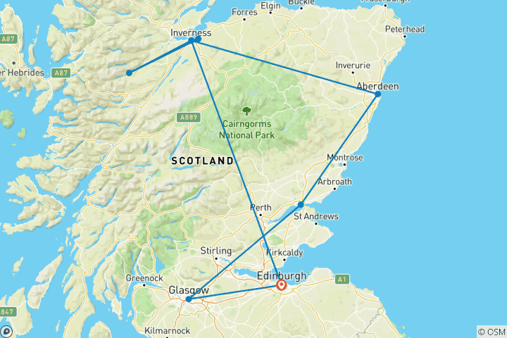 Karte von Bahnerlebnisreise Schottlands Ostkuste