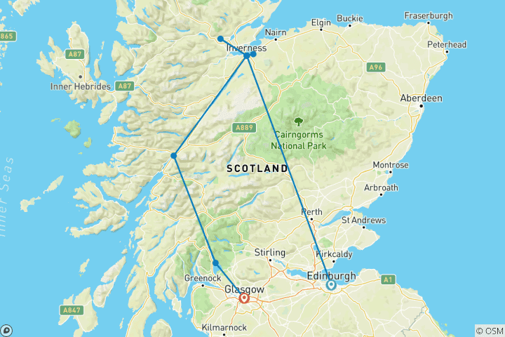 Karte von Schottland auf den Spuren von Jamie und Claire