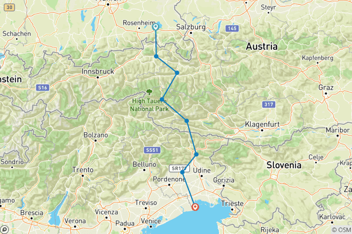 Kaart van Alpe Adria 3 - Van de Chiemsee naar de Adriatische Zee